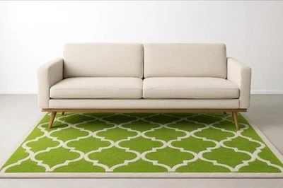 Hand-Tufted Wool Carpet, Green and White, Living - Image 1 of 4