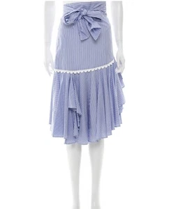 NWT $500 Marissa Webb Halsey Midi Tie Waist Blue Ruffle Striped Poplin Skirt 2 - Picture 1 of 11