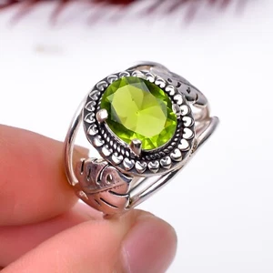 Peridot Gemstone Handmade  Ring, 925 Sterling Silver Peridot Statement Ring. - Picture 1 of 4