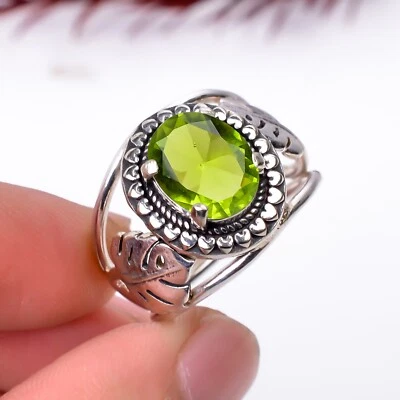 Peridot Gemstone Handmade  Ring, 925 Sterling Silver Peridot Statement Ring. - Image 1 of 4