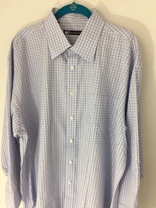 Hart Schaffner Marx Shirt 17.5x34 Mens Dress Sport Shirt Blue Check - Picture 1 of 6