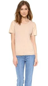 $355 NWT S M 2 4 6 VINCE Leather Sleeve Sweater Tee shirt WOOL LAMB SKIN silk - Bild 1 von 4