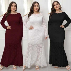 Plus Size Lace Mermaid Maxi Dress, Elegant Formal Party Dress Evening Gown - Picture 1 of 8