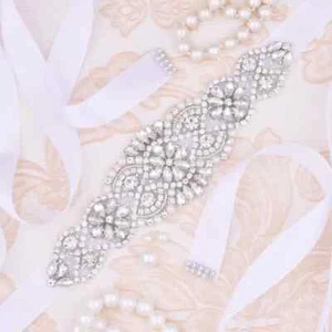 Rhinestone Belt Satin Ribbon Sash for Bridal Quince BALL GOWN - Picture 1 of 2