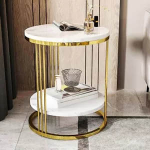 Couchtisch Rund Beistelltisch Gold Metall Sofatisch Kaffeetisch Weiß Marmor 80cm - Bild 1 von 20