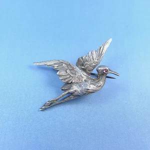 Broche/pin de cigüeña fina de plata esterlina con grúa para pájaros - Imagen 1 de 4