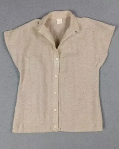 Womens Size 9-10 Cotton Wool Poly Kimono Sleeve Open Weave Button Up Top Shirt - Picture 1 of 10