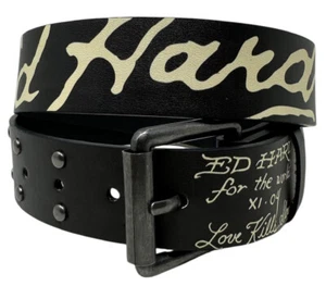 Ed Hardy Men's Love Kills Slowly Black Belt With Rivet Studs - Picture 1 of 4