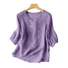 ZANZEA Women Summer Floral Embroidery 3/4 Sleeve Cotton Tops Casual Shirt Blouse
