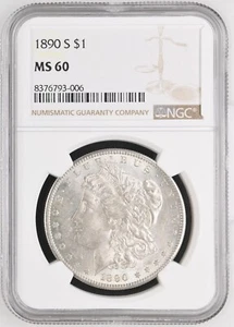 1890-S Morgan Silver Dollar – NGC Graded MS60 – Mint State – Free Shipping! - Picture 1 of 2