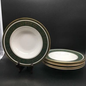 SET OF 6 ROYAL DOULTON VANBOROUGH GREEN RIMMED SOUP BOWLS CH6444 - Picture 1 of 3