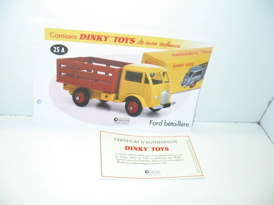 1 Spina + Certif. Dinky Toys Atlas Repro Rif. 25 A, Camion Ford Bétaillére - Immagine 1 di 1