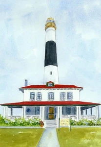 Faro de Absecon, Atlantic City, Nueva Jersey. Tarjetas de notas de acuarela de jean Andrew - Imagen 1 de 2