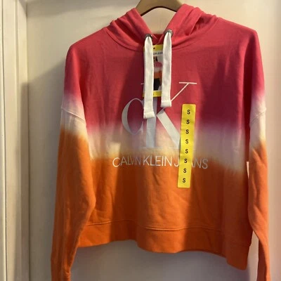 Calvin Klein Jeans Mujer Dip Dye Sudadera con Capucha Logo CK Naranja Sudadera Corta PEQUEÑA Foto 1 de 4