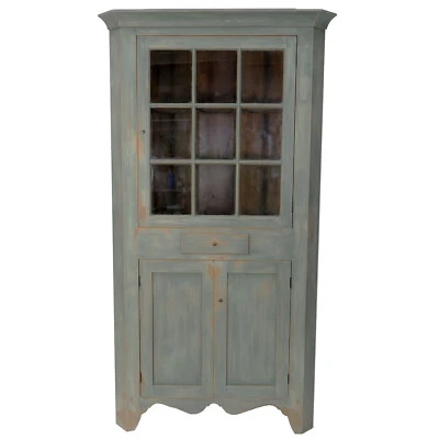 Armario de esquina vintage/antiguo estilo primitivo pintado azul puertas de vidrio/panel Foto 1 de 4
