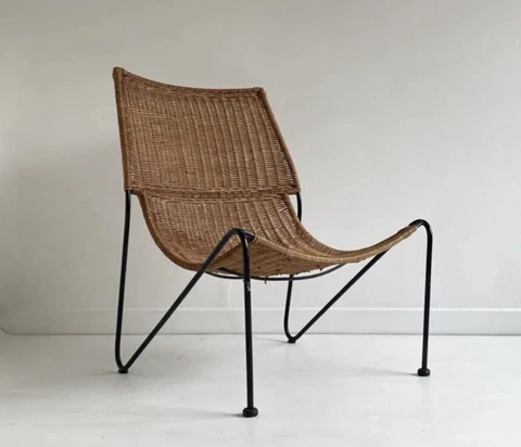 Frederick Weinberg Style Iron Wicker Sling Scoop Chair MCM Lounge Chair Mid Mod Cover