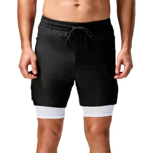 Pantalones Cortos 2 en 1 Para Hombre Entrenamiento Fitness Correr Gimnasio Correr Informales Entrenamiento Ropa Deportiva - Imagen 1 de 37