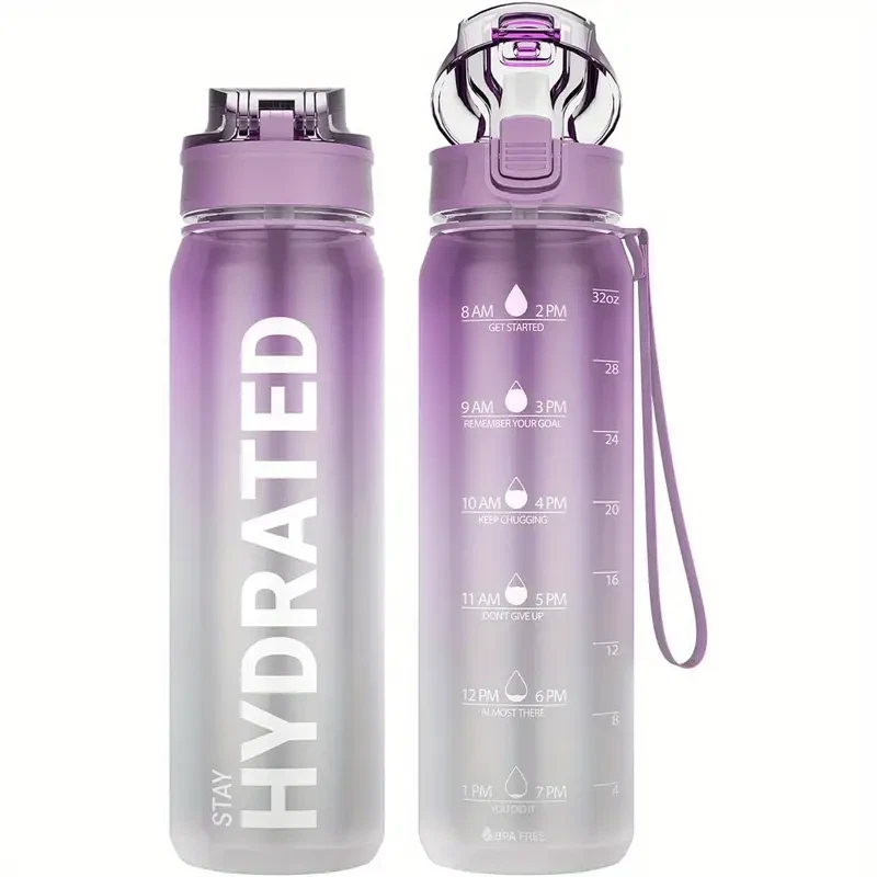 32oz Motivational Water Bottle with Time Markers, BPA-Free Tritan Plastic Purple - Image 1 of 4