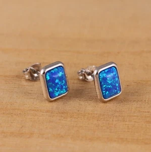 Aretes de plata de ley 925 ópalo azul forma rectangular caja de regalo de 10 x 8 mm - Imagen 1 de 5