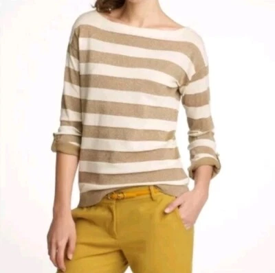 J. Crew Women Sweater Blouse M Gold Stripe Feminine Holiday Professional Career - Image 1 of 4