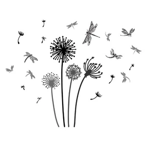 SUPERDANT Black Dandelion Dragonfly Wall Sticker Plants Insect Wall Sticker R... - Picture 1 of 6