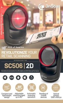 3nStar 2D Hands Free Omni-directional Barcode Scanner SC506 USB Retail