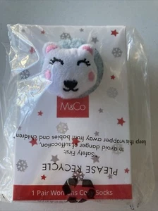 Cosy Socks Pale Blue With Bears Face One Size New M&Co - Picture 1 of 5