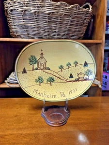 Plato de cerámica Jeff White Redware 1997 Manheim PA arte popular firmado Líbano PA - Imagen 1 de 10