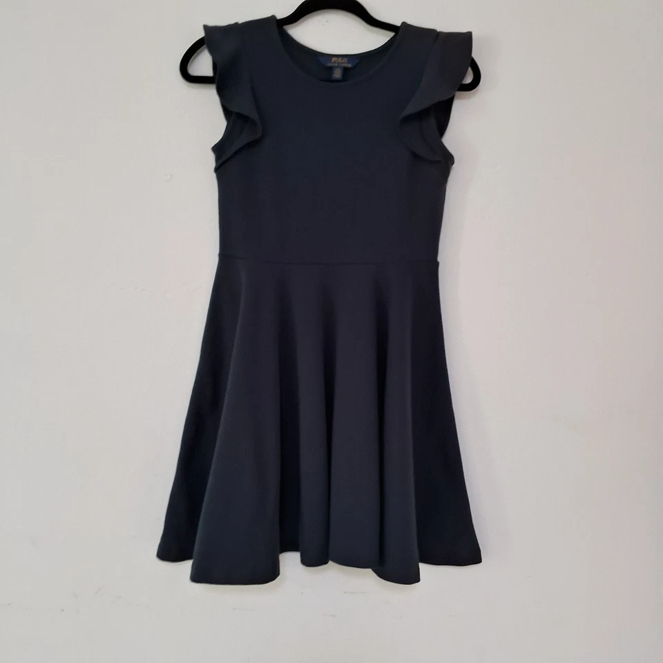 Polo Ralph Lauren Girls Dress Navy Blue Pleated Ruffle Dress Size L (12-14) - Image 1 of 4