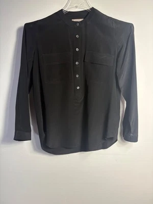 Banana Republic Sz S Petite Black 100% Silk Blouse Long Sleeve Button Down - Image 1 of 4