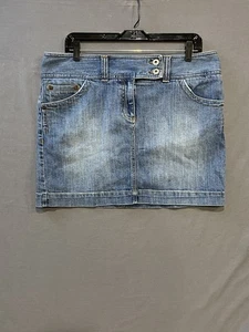 Ann Taylor Loft Skirt Womens 12 Blue Denim Jean Mini Stretch Casual Pockets - Picture 1 of 9
