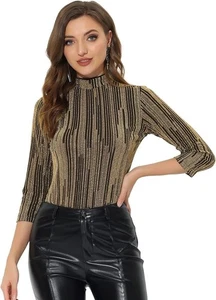 Prendas para el torso Allegra K Para Mujer Halloween Manga 3/4 Brillo Fiesta Brillante Metálico - Imagen 1 de 3