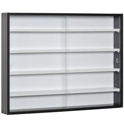 HOMCOM 5-Tier Wall Display Shelf Unit Cabinet w/ Shelves Glass Doors Black/White - Image 1 of 4
