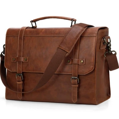 Messenger Bag Leather Laptop Bag 17.3 Inch Vintage Briefcase for Men Waterproof - Image 1 of 4