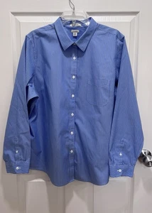 LL BEAN Shirt Womens 2X Blue White Stripe Wrinkle Free Long Sleeve Office Preppy - Picture 1 of 8