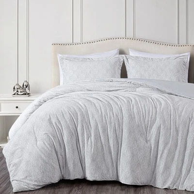 Chezmoi Collection 3-Piece Embossed Velvet Comforter Set King Size, Gray-Soft - Image 1 of 4