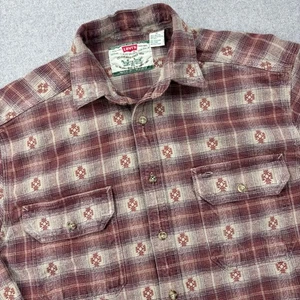 Vintage 90s Levis Flannel Shirt Mens M Red Plaid Southwestern Aztec Heavy 1994 - Picture 1 of 13