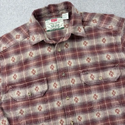 Vintage 90s Levis Flannel Shirt Mens M Red Plaid Southwestern Aztec Heavy 1994 - Image 1 of 4
