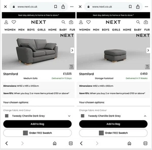 Next Stamford Sofa And Storage Footstool (6 Months Old - Perfect Condition) - Picture 1 of 17