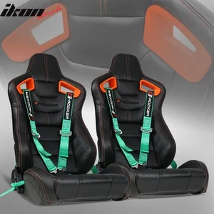 Universal Adjust Racing Seat PU Carbon O. Bezel & Dual Slider Cam-lock Belt x2 - Picture 1 of 19