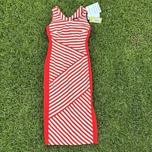 NWT Karen Millen Midi Jersey Dress Red & White Stripes Sleeveless Size 8 DA299 - Picture 1 of 5