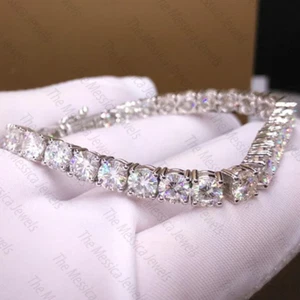 9.65 TCW 4 mm Round Cut Moissanite Tennis Bracelet 14K White Gold Plated 7 Inch - Picture 1 of 9