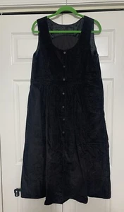 Vintage Handmade Black Corduroy Jumper Dress With Pockets Modest M/L (II30) - Picture 1 of 6