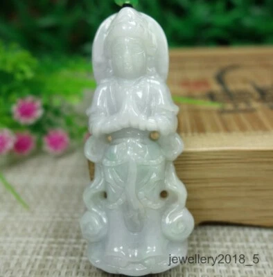 Certified Light green+light purple 100% Natural A jadeite jade Pendant~GuanYin观音 - Image 1 of 4