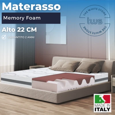 Materasso Memory Foam 22 cm | Ergonomico, Anallergico, Traspirante, Ortopedico - Immagine 1 di 2