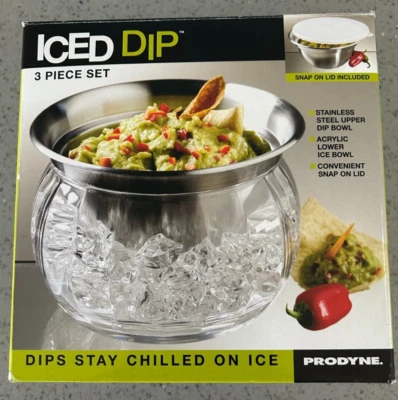 3 Pc Prodyne Iced Dip Acrylic Condiment Serving Bowl Stainless Steel & Lid 22oz - Image 1 of 4