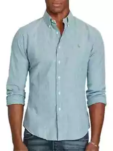 Polo Ralph Lauren Camicia slim fit in chambray Logo pony nuovo Cotone Denim - Foto 1 di 8
