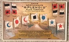 ANTIQUE VICTORIAN TRADE CARD 1886 LORILLARD'S SPLENDID PLUG TOBACCO -FLAGS