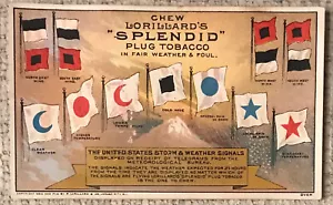 ANTIQUE VICTORIAN TRADE CARD 1886 LORILLARD'S SPLENDID PLUG TOBACCO -FLAGS - Picture 1 of 2
