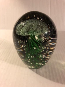 Blown Art Glass Green Clear Jellyfish 6" Paperweight VGC - Picture 1 of 11
